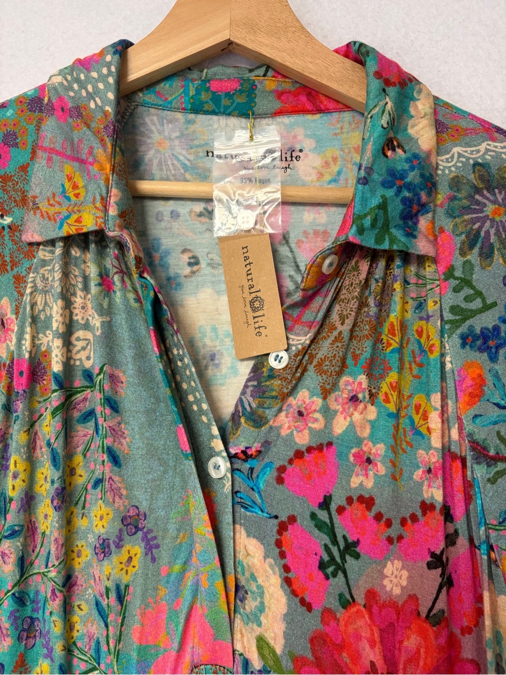 Natural Life Rebecca ButterSoft Blue Garden Patchwork Floral Midi Dress L NWT - Picture 11 of 14
